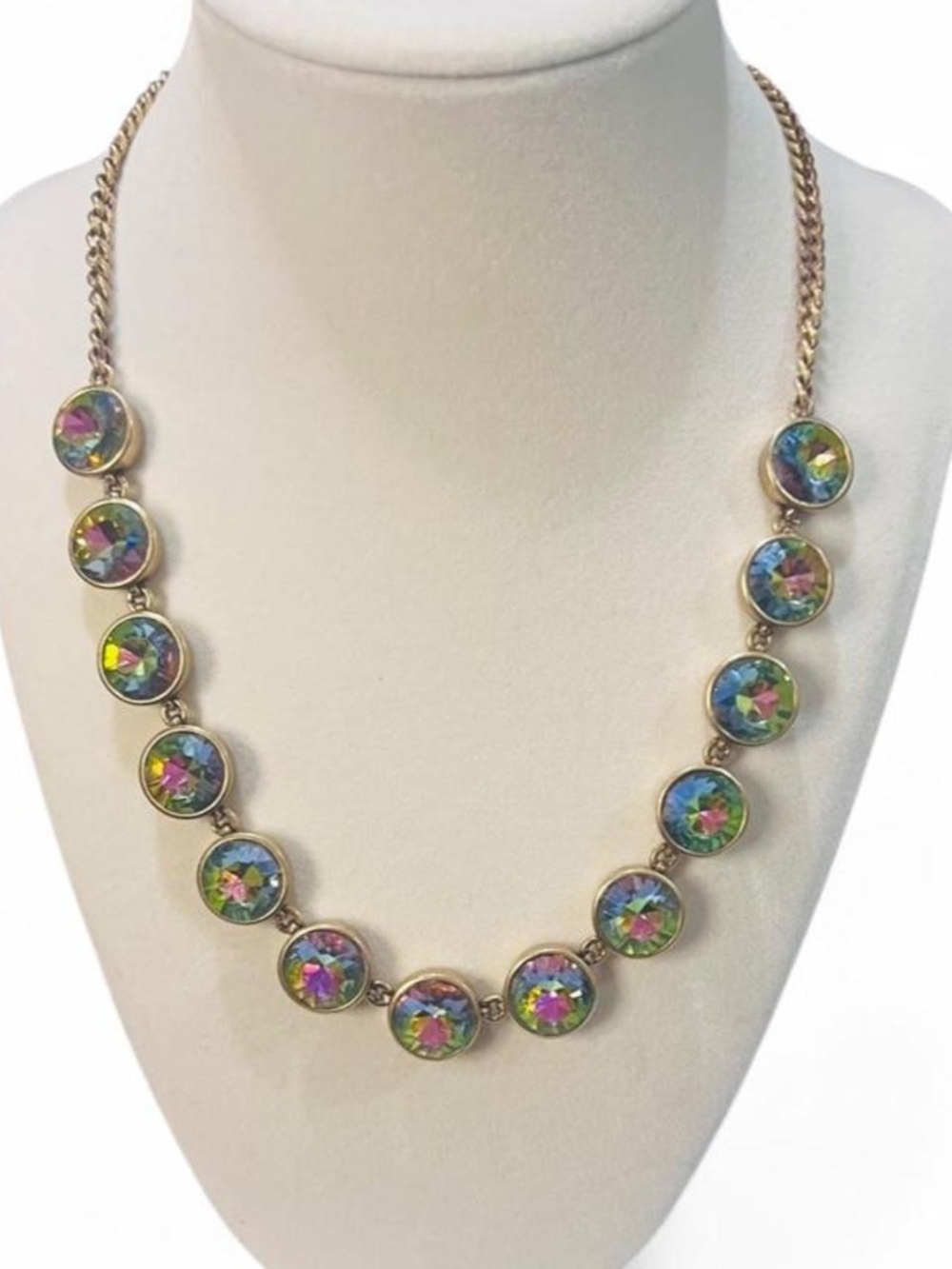 J.Crew Watermelon Brulee Iridescent Crystal Gold-Tone Statement Necklace